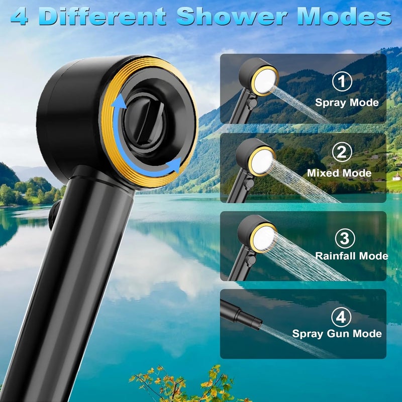 AYWOHA Portable Shower for Camping, 8000mAh Rechargeable Camping Shower Pump with 3X Stronger Water Flow, 5 Pressure Levels & 4 Shower Modes Outdoor Shower with Intelligent LED Display for Hiking Travel Pet - Image 5